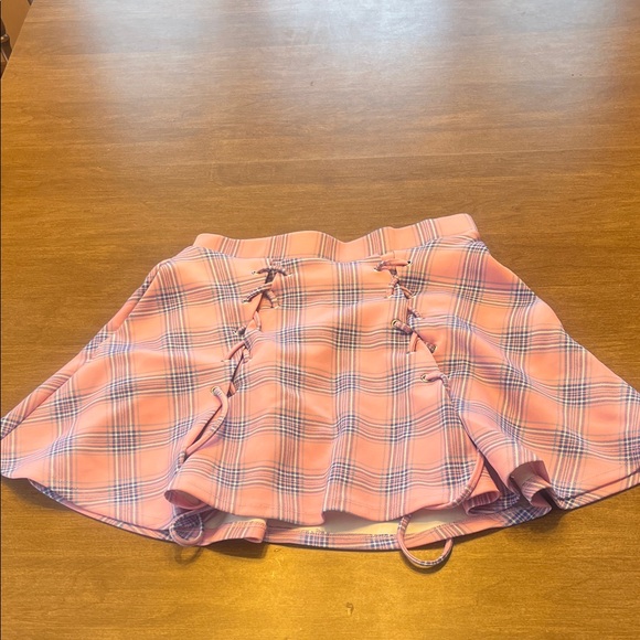 Hot Topic Dresses & Skirts - Hot Topic Pink Plaid Skater Skirt with Lace-Up